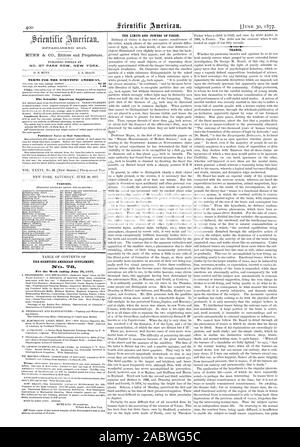 Veröffentlicht wöchentlich an Nr. 37 PARK ROW NEW YORK. 0. D. MUNN. A. E. STRAND. Bedingungen für den Scientific American. Der Scientific American Supplement Inhalt. Der SCIENTIFIC AMERICAN SUPPLEMENT 1 Vo. 713 für die Woche zum 30. Juni 1877 enden. Die GRENZEN UND BEFUGNISSE DER VISION., 1877-06-30 Stockfoto