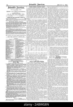 1845. Veröffentlicht wöchentlich an Nr. 87 PARK ROW NEW YORK. 0. D. MUNN. A. E. STRAND. Bedingungen für die SCIENTIBIC AMERIKANISCHEN. Der Scientific American Supplement Pablishers Kündigungsfrist zu E-Mail Abonnenten. Inhalt. Der SCIENTIFIC AMERICAN SUPPLEMENT NC: s. 88 Für die Woche Ende August 41877. TORPEDO VERTEIDIGUNG - Erfindung wollte. Noten von PATENTAMT ENTSCHEIDUNGEN., 1877-08-04 Stockfoto