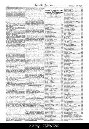 Kommunikation erhalten. INDEX VON ERFINDUNGEN in der Woche Ende und jedes Lager, dass Datum., Scientific American, 1877-08-18 gewährt Stockfoto