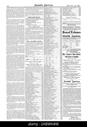 44 WILL UND GESCHÄFTLICHE ANFRAGEN. INDEX DER ERFINDUNGEN Patentschriften der Vereinigten Staaten waren in der Woche Ende und jedes Lager. ound Volumen Scientific American gewährt. Frau Stowe neuer Roman Besonderheiten für 1877-8. HORATIO C. KÖNIG Verlag Kommunikation erhalten. 37 Park Row New York., 1878-01-19 Stockfoto