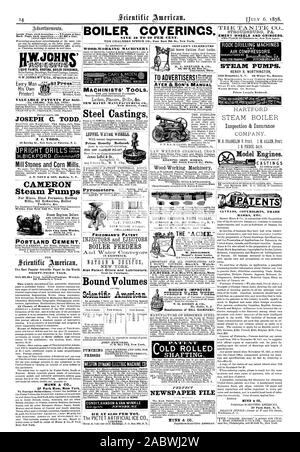 Alte gerollt SHAFTING. Zeitung Datei "panelierung 0 010 K4i4F RISDON DIE VERBESSERTE TURBINE WASSERRAD H. L. SHEPARD & Co. SS 90&91 Elm St Cincinnati Ohio. Ititantwer Acme Drehmaschine "ACME." wertvolle Patente zum Verkauf. JOSEPH C. TODD J. C. TODD CAMERON Dampf Pumpen PORTLAND ZEMENT. 33. Jahr. 37 Park Row New York. Holzverarbeitende Maschinen MASCHINISTEN' TOOLS. NEW HAVEN MANUFACTURING CO "New Haven Conti. Stahlguss Preise stark reduziert. FRIEDMANN'S PATENT KESSEL FEEDER NEW YORK. Auch Patent Öler und Öler. Gebundene Ausgaben Scientific American JOHN EDWARDS STANZAUTOMATEN WESTON DYNAMO - Stockfoto