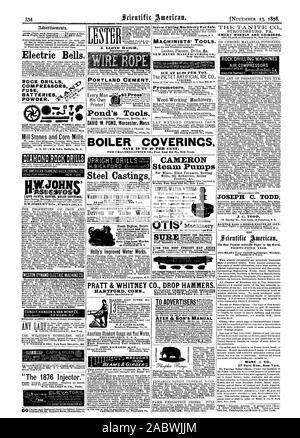 Elektrische Glocken. ROCK DRILLS KOMPRESSOREN SICHERUNG 04'Portland cement Teich Werkzeuge Motor Drehmaschinen Planern Bohrer dEe. Jeder Mensch seine eigene Drucker! $ 3 Drücken Sie Meriden Conn INC CELS ABHILFE BEI Haarausfall. & H SUR CAMERON Dampf Pumpen für die Neunen Hochöfen, Walzwerke Ölraffinerien Kessel Feeder & C. Werke Fuß Ost 23 d St. New York. Mit den neuen Verbesserungen. Die Preise stark reduziert. James Leffel lc Co. tog Liberty St. N.Y. Stadt. Dampfmaschinen und Kessel Motor Mulder eine elms ab 10 Prompt Sendungen eine Spezialität. Kessel COVERIN S. DER CHALMERS - SPENCE C Fuß Osten Otis St. Ncw York. Begrenzt., wissenschaftliche Stockfoto