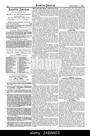 Nr. 37 PARK ROW NEW YORK. Bedingungen für den Scientific American. Der Scientific American Supplement Inhalt. Der SCIENTIFIC AMERICAN SUPPLEMENT NC). Mom einige Patente, ABSCHNITT HÄTTE getötet. Glukose Honig. Eine neue Industrie., 1879-02-01 Stockfoto