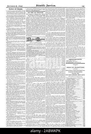 Neue einer der größten Pianisten und Publikationen. Kommunikation erhalten. INDEX DER ERFINDUNGEN Patentschriften der Vereinigten Staaten waren in der Woche Ende und jedes Lager, dass Datum., Scientific American, 1879-09-06 gewährt Stockfoto