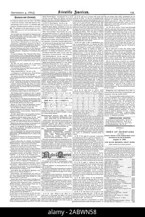 Neue BÜCHER UND PUBLIKATIONEN. Kommunikation erhalten. INDEX DER ERFINDUNGEN Patentschriften der Vereinigten Staaten waren in der Woche Ende und jedes Lager, dass Datum., Scientific American, 1880-09-04 gewährt Stockfoto