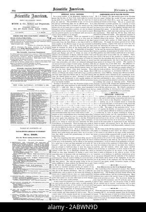 EST 1845. Nr. 87 PARK ROW NEW YORK. 0. D. MUNN. A. E. STRAND. Bedingungen für den Scientific American. Der Scientific American Supplement Wissenschaftlichen eine tnerican Export Edition. Inhalt. Der SCIENTIFIC AMERICAN SUPPLEMENT N. 049 für die Woche 9. Oktober 1880 endet. AMERICAN NAVAL VERTEIDIGUNG. Komprimieren von Luft durch fallende Wasser. Verbindlichkeiten der Arbeitgeber. Neue Entdeckungen auf dem New England Coast., 1880-10-09 Stockfoto