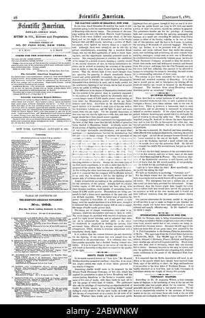 Veröffentlicht wöchentlich an Nr. 87 PARK ROW NEW YORK. 0. D. MUNN. A. E. STRAND. Bedingungen für den Scientific American. Ergänzung der Scientific American Scientific American Export Edition. Das elektrische Licht am Broadway in New York. GROOVE TRACK Pflaster. Eine unkluge Arzt. Internationaler Austausch von essen Fisch. Vorübergehende Taubheit. Inhalt. Der SCIENTIFIC AMERICAN SUPPLEMENT Nca. OEM-XESTABLIE-1E] D 1845., 1881-01-08 Stockfoto