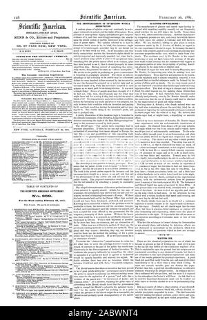 IBST'AB 1 ISH EBO 1845. Veröffentlicht wöchentlich auf 0. D. MUNN. A. E. STRAND. Bedingungen für den Scientific American. Ergänzung der Scientific American Scientific American Export Edition. Inhalt. Der SCIENTIFIC AMERICAN SUPPLEMENT 1% Tcy. 209. Für die Woche vom 26. Februar 1861 endet. Die FÖRDERUNG VON ERFINDUNGEN - MIT EINEM SCHREIBEN TINTE., 1881-02-26 Stockfoto