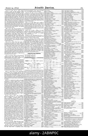 Kommunikation erhalten. INDEX DER ERFINDUNGEN Patentschriften der Vereinigten Staaten waren in der Woche Ende und jedes Lager, dass Datum., Scientific American, 1881-03-19 gewährt Stockfoto