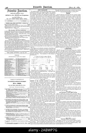 MUNN & Co. Herausgeber und Eigentümer. Nr. 37 PARK ROW NEW YORK. Inhalt. Der SCIENTIFIC AMERICAN SUPPLEMENT für die Woche vom 28. Mai 1881 endet. COMET TELEGRAFIE. Öffnen DER ELEKTRISCHEN BAHN IN BERLIN. IRIDIUM. Gläubigen John. 4 Neue Telefon Zentrale System., 1881-05-28 Stockfoto