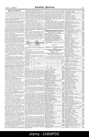 Englisch erteilten Patente zu den Amerikanern. INDEX DER ERFINDUNGEN Patentschriften der Vereinigten Staaten wurden in der Woche bis zum 31. Mai 1881 und jedes Lager, Datum, Scientific American, 1881-07-11 gewährt Stockfoto