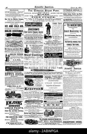 PARK ROW NEW YORK doppelte Schraube Parallel Bein Schraubstöcke. Durch FISHER & NORRIS nur Trenton N.J. Die (integriert) 364 & 366 Broadway New York. YANKEE BEGRIFFE ausreichend Kapital. Aktuelle verbesserte Maschinen. Für ISSI. Band X LV. Neue Serie. Beginnt am 1. Juli. MUNN & CO KESSEL FEEDE R. HOBELN UND KREISSÄGE MÜHLEN 191 Atwater Street Detroit reichen. Jenkins' Patent Verpackung und Ventile. "Die Standard." Nr. 10 Cortlandt Street New York N.Y. EIS BEI $ 1,00 pro Tonne. Vorsehung BRECHUNGSINDEX (PARK STREET) Pen oder Flüssigkeit Bleistift. MacKINNON PEN CO. 192 BROADWAY ECKE JOHN STREET NEW YORK. STEARNS MANUFACTURING CO Stockfoto