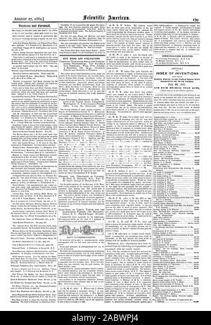 Neue BÜCHER UND PUBLIKATIONEN. Kommunikation erhalten. INDEX VON ERFINDUNGEN in der Woche Ende, Scientific American, 1881-08-27 gewährt Stockfoto