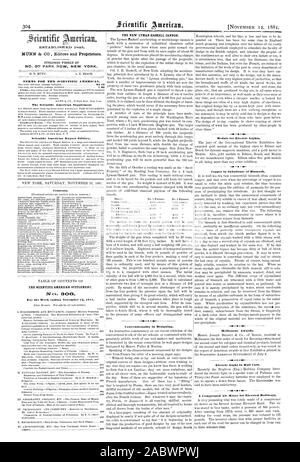 Die Neue LYMAN-HASKELL CANNON BEGRIFFE FÜR DEN Scientific American. Ergänzung der Scientific American Scientific American Export Edition. Der Scientific American Supplement. Für die Woche Ende. November 121881. Konventionalität bei der Gestaltung. Medaillen für elektrische Lichter. Kupfer in Subnitrate von Wismut. 40 -- S-41 - Melbourne Auszeichnungen. 16 I I - elektrisches Licht in Schienenfahrzeugen. Ein Druckluftmotor für erhöhte Eisenbahn. Inhalt., 1881-11-12 Stockfoto
