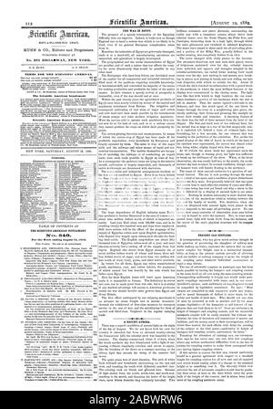 ICS' T. EINEN 131. IST-IID 1845. Veröffentlicht wöchentlich auf 0. D. MUNN. A. E. STRAND. Bedingungen für den Scientific American. l'er Scientific American Supplement Scientific American Export Edition. Inhalt. Der SCIENTIFIC AMERICAN SUPPLEMENT für die Woche vom 19. August 1882 endet. Der KRIEG IN ÄGYPTEN. Eine NEUE AURORA. Güterwagen Kupplungen., 1882-08-19 Stockfoto