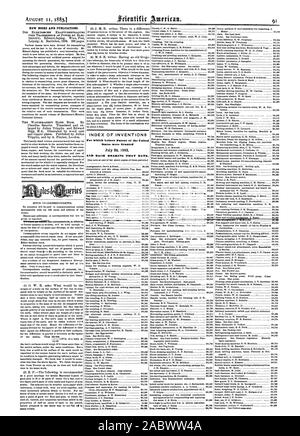 Neue BÜCHER UND PUBLIKATIONEN. INDEX DER ERFINDUNGEN, für die Patentschriften der Vereinigten 24. Juli 1883, und jeder hörte, dass Datum., Scientific American, 1883-08-11 Stockfoto