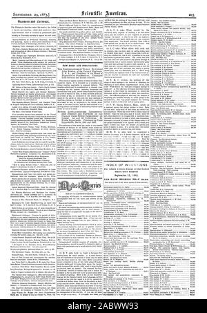 Neue BÜCHER UND PUBLIKATIONEN. INDEX DER ERFINDUNGEN, für die Buchstaben Patent in den Vereinigten Staaten gewährt wurden, Scientific American, 1883-09-29 Stockfoto