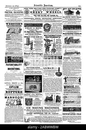 Ii Leffel Wasserräder mit wichtigen Verbesserungen. 000 ERFOLGREICH IN BETRIEB Springfield Ohio. Sprechende Telefone. Bügeleisen Revolver perfekt ausgewogenen senden für günstige Katalog. NEW HAVEN MANUFACTURING CO. NEW HAVEN. CONN. Werkzeugmaschinen LYON & HEALY BAND KATALOG OPTISCHE MAGISCHE HARBACH ORCANINA CO. ONDE SPRAY: ich VAgr verbesserte Anzeige ROCK BREAKERS UND ERZ BRECHERN. Und Maschinen für die Kühlung Brauereien Schweinefleisch Verpackung 10.2 lishments Kühlhäuser Krankenhäuser usw. PICTET KÜNSTLICHES EIS CO. (Begrenzte) DUC'S MECHANISCHE ZERSTÄUBER oder PULVERISIERER, Scientific American, 1883-10-20 Stockfoto