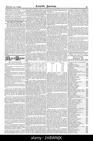 Neue BÜCHER UND PUBLIKATIONEN. INDEX DER ERFINDUNGEN, für die Buchstaben Patent des "Vereinigten 25. Dezember 1883, und jeder hörte, dass Datum. 4, Scientific American, 1884-01-12 Stockfoto