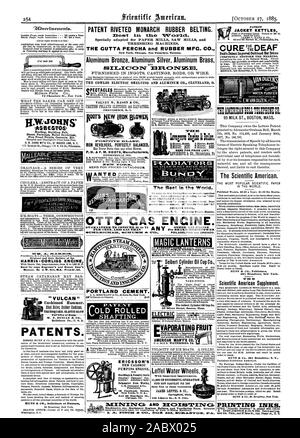 W. S. DUNCAN & Co Bellefonte ERICSSON'S NEUE KALORISCHE PUMPEN MOTOR Delamater Iron Works C.H.Delamater & Co Inhaber 16 Cortln ndt Street New York U. S. A. UND 40 Dearborn St. Chicag das Beste in der Welt. JENKINS BROS. TTO CAS ENCINE. Pro - WASSERAUFBEREITER, Scientific American, 1885-10-17 Stockfoto