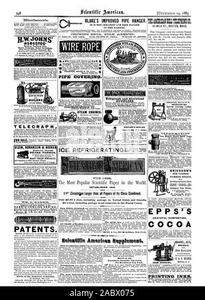 BLAKE'S VERBESSERTE ROHRHALTER. Auf dem Markt. Roofing Gebäude fühlte Dampf Umschließungen Kessel Beläge Feuerfesten Farben zemente etc. H. W. JOHNS WPG CO.87 MAIDEN LANE N.Y. MUNN & Co Solicitors von Patenten S EMERSON SMITH & Co (Ltd.) S Biber fällt PA-Leitung. Spezielle PELT FÜR ICE-HÄUSER. CHALMERS - SPENCE CO.419-491 8 St. New York. Australien. Amerikanische Hersteller Telegraph und die elektrische Versorgung SHEPARD neue $ 60 MUNN & Co Verlage Scientific American TIM anu Int T: 1201: EISEN AUTOBAHNBRÜCKEN. Ich INT F41:=0 1.1. A.' I. Ich OM Neue KALORISCHE PUMBING MOTOR 16 Cortlandt Street New York Stockfoto