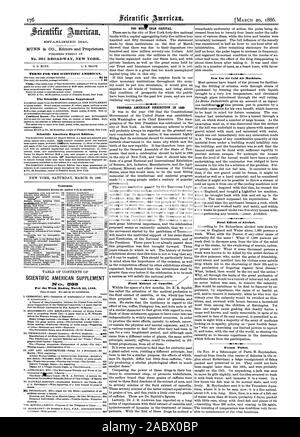 MUNN St CO Herausgeber und Eigentümer. Nr. 361 BROADWAY NEW YORK. Bedingungen für den Scientific American. Ergänzung der Scientific American Scientific American Export Edition. Inhalt. SCIENTIFIC AMERICAN SUPPLEMENT 5 $ 3 zu ME-IDLE CAPITAL. Vorgeschlagene AMERIKANISCHE AUSSTELLUNG IN IOW Flüssig Extrakt der Kamelie. Neue Verwendung für kalte Luft Maschinen. Fatale Auswirkungen von Alkohol. Gefrorene Fische., 1886-03-20 Stockfoto