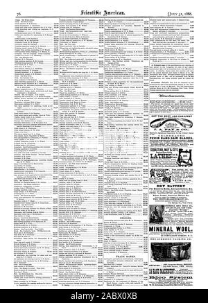 H. Bailey Stearns & Unternehmen kanadischen Patente können jetzt von den Erfindern für eine der Erfindungen in den Vordergrund Adresse Munn & Co 361 Broadway New York benannt werden. Andere ausländische Patente kann auch bezogen werden. 9.0Verfisernenfs. CET DIE BESTEN UND BILLIGSTEN exklusive Vertreter und Importeure für die Vereinigten Staaten der Hersteller von Hobelmaschinen und andere Patent Holz Arbeitsmaschinen. SEBASTIAN MAI & CO den Fuß & Power Drehmaschinen auf die Werkseinstellungen. KELSEY & Co Meriden Anschl. TROCKENBATTERIE FÜR ELEKTRISCHE Glocken anzeigen. ac. Edison Lampen Akkus Motoren & C. Die STOCT. MEADOWCROFT CO 84 Fulton St. Neue Stockfoto