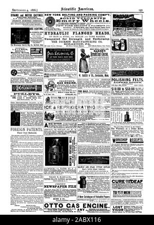 NEW YORK BELTING UND VERPACKUNG KOMP' Y. Hydraulische FLANSCH KÖPFE Unerreicht für Stärke und Einheitlichkeit. Die dickson MANUFACTURING CO. Dynamo und MOTOR Gussteile. Alles elektrisch. Neuheit ELECTRIC COMPANY. ARC BELEUCHTUNG. Das WATERHOUSE SYSTEM Um unsere 'Special Liste.'TI1E JOHN T. HINWEIS MPG. Co.Barnes' Foot-Power Maschinen. areowered. Bildung DER AMERIKANISCHEN hydraulischen Antrieb von WORRELL DIE VERBESSERTE DRYINC MASCHINEN DAS KOPIEREN PAD.- wie Hinweise für Benutzer von Dampf Pumpen ZU MACHEN. Van Dutzend die Patent Dampf Pumpe VAN DUZEN & T1 FT Cincinnati O. ENGINEERING ERFINDUNGEN SEIT POLIEREN FILZE. 122 Stockfoto