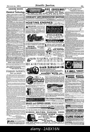 Führende BÜCHER Chemische Technologie. HENRY CAREY BAIRD & Co 810 Walnut Street Philadelphia, Pa US A. NEUHEIT ELEKTRISCHE C 5 & Heuschrecke Sts. Philadelphia. Ausländische Patente. Ihre Kosten reduziert. beantwortet. Adresse MUNN & Co. ILES ROHR BEDACHUNGEN WORKSHOP belegen. Verbrauch-4 Neuer Katalog der wertvollen Papiere aus Asbest. Absolut Feuerfest. Geflochtene KOMMISSIONIERUNG MÜHLE BOARD UMMANTELUNG ZEMENT Faser- und Spezialitäten. STEWART'S ANTI-INKRUSTATION LÖSUNG I Nr. 20 Vine Street Philadelphia Pa HEBEZEUGE MOTOREN LIDGERWOOD MANUFACTURING CO 96 LIBERTY STREET NEW YORK. Um unsere 'Special Stockfoto