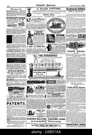 STEREOPTICONS. Internationales Institut für verflüssigte Kohlensäure Gas. Um unsere "besondere Liste." das Land. . E1Na A. MLR BESCHRIFTUNG Original und nur Builder ot Die IISISTION dieses PAYSX. Patente. MUNN dr CO Solicitors der Patente PATENT JACKE WASSERKOCHER WEE CHICAG PHILADELPHIA LONDON. Rochester New Y Lade. BARREL FASS BUFFAL N.Y. Truss Hoop fahren. Artesische Pierce WellExcavatorCo. New York. Fernschreiber und Elektrische SUVPLIES 95 MILCH ST. BOSTON, Mass. Scientific American Supplement. Druckfarben. Goldmedaille, Paris 1878. BAKER'S Maschinenmesser OP' die 52 Nummern pro Jahr. Einführung zu vermeiden, Stockfoto