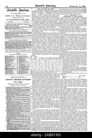 Konditionen für TRE Scientific American. 53 0 Die Ergänzung Scientific American Scientific American Export Edition. Inhalt. SCIENTIFIC AMERICAN SUPPLEMENT 1 VC:). 0131. Für die Woche bis zum 19. Februar 1887. Große KRIEG MIPS und Festungen. Elektro-motor VS. Kabel-Traktion. Akkumulatoren1120, 1887-02-19 Stockfoto