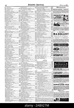 DESIGNS. Marken. New York. Andere ausländische Patente kann auch bezogen werden. Zurück Seite jedem Einfügen - 391,00 eine Linie. Auf DAMPFKESSEL - VORTRAG DAS KOPIEREN PAD. - WIE MAN TELESKOP ZIELE UND MIR fEliFECI"-ZEITUNG DATEI Adresse MUNN & Co. DEN EINSATZ VON TORPEDOS IM KRIEG SEBASTIAN MAI & Co macht Wellpappe Kupfer Dichtungen machen. Unternehmen 22 Cortlandt St. N. V. AUTOCOPYIST, Scientific American, 1887-07-09 Stockfoto