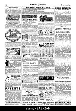 Ajax Anti-Avid Metall. 95 MILCH ST. BOSTON, Mass. Wasser Räder neu und aus zweiter Hand - T H E tants usw. MUNN & Co Solicitors von Patenten NIEDERLASSUNGEN.-Nr. 622 und 624 F Street Pa iinsworth Patent verbesserte Riemen spannen. Nützliche Bücher. WATERBURY TEMPERGUSS FIRMA WATERBURY CONN. Aus verformbarem Gussteile. MUNN & Co Verlage 361 Broadway New York CHARTER GASMOTOR. Unabhängig von Gas und Maschinen. Williams & Orton Mfg. Co. Gebäude Pläne und Spezifikationen. MUNN & 361 Broadway New York. Agenten DER TEST DER STRASSEN FÜR ZEHN JAHRE COLUMBIA FAHRRAD & DREIRÄDER Krämer & Farquhar 177 Stockfoto