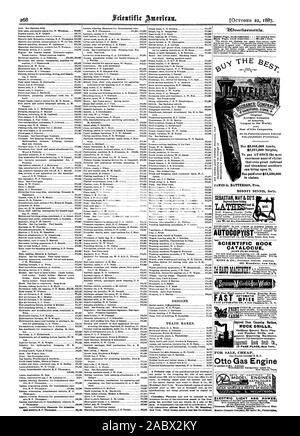 DESIGNS. Marken. New York. Andere ausländische Patente kann auch bezogen werden. Emenf 9.0Verfi 9 5. In l'age jedem Einfügen - 75 Cent pro Zeile. Zurück Seite Einfügungen 81.00 eine Linie. Wissenschaftliche BUCH CATALOCUE 361 Broadway New York. SEBASTIAN MAI & CO ImprOvail SOrew Schneiden 1 65' W. 26 St. Cincinnati 0 Verbesserte Stein Channeling Maschine' Rock Drills Gulden Steinbruch Bars Stopfen und Feder Bohrer und MODELL MOTOREN ELEKTRISCHE LICHT UND KRAFT. elektrische Versorgung. Unfall Unternehmen Amerikas größte der Welt; als Beste des Lebens unternehmen. JAMES G. BATTERSON Pres RODNEY DENNIS AUF EINMAL bezahlen die meisten Stockfoto