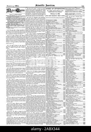 INDEX DER ERFINDUNGEN, für die Patentschriften der Vereinigten Staaten am 14. Februar 1888 und jedes Lager, dass Datum., Scientific American, 1888-03-03 gewährt wurden Stockfoto