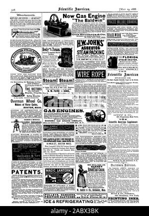 Kurze Geschichte der Chartiers Tal Gas 1 AMIRICAI NU MESON CO. Das Unternehmen besitzt die Buchstaben Patent erteilt zu Alexander Graham Bell 7.März 1876 Nr. 174465 und Nr. 186787 zum 30. Januar 1877. Die Übertragung von Sprache durch alle bekannten Formen der Elektrischen sprechende Telefone in Fransen das Recht auf diese Firma, die von den genannten Patente und macht jedem einzelnen Benutzer von Telefonen nicht ed durch Sie selbst oder durch seine Lizenznehmer, der die Verantwortung für diese rechtswidrige Nutzung und alle consequenceb und haftet hierfür entsprechend gesichert. Magische Laternen KRANKHEITEN DES DYNAMOS. - ein Papier, das dynamo Maschinen haften Stockfoto