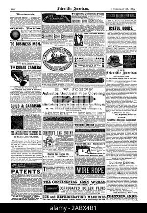 KODAK Kamera Arbeitsteilung Preis 925,00. Nachladen 52.00. Die Eastman trockenen Platte & Film Co. Patente. Vor kurzem veröffentlicht. 361 Broadwny New York. Beaver Falls PA nützliche Bücher. MUNN az CO 361 Broadway New York. Scientific American 1 N'UN 1 TdG CO. 361 Broadway New York. 3 Scientific American Supplement. MUNN & Co Verlage 361 Broadway New York. CUID8t." "GARRISO. N Kompressoren, Gebläse Förderpumpen NXT. ofh. 1 = 1. ihfL C: C: 1 M. THAERICANBELL 23: CO.95 MILCH ST. BOSTON, Mass. NICKEL MATERIAL mich Gebäude in der Nähe der 7th Street Washington I). C. Barnes' Foot-Power Maschinen Asbest Schnitt Stockfoto