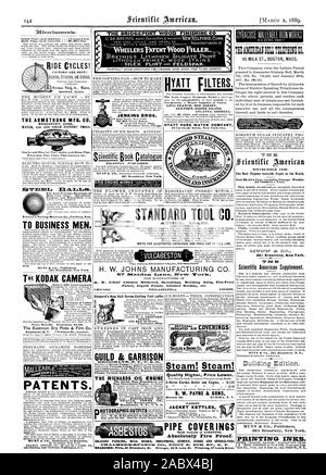 Die bridgeport HOLZ SCHLICHTEN C STANDARD TOOL CO. H. W. JOHNS MANUFACTURING CO Farben Flüssiglacke Asbest Dacheindeckung etc. CHICAGO. PHILADELPHIA. LONDON. Shepard's New $ 60 Screw-Cutting Fuß Drehmaschine AGENT GILDE St GARNISON DER RICHARDS ÖL MOTOR DRAULIK POWER CO. alleinige Hersteller SCHNITT V HOT & GOLD OBERFLÄCHEN Dampf! Dampf! Qualität Höhere Preis niedriger. 4 -" - 210 B. W. PAYNE & Söhne PATENT JACKE WASSERKOCHER DRUCKFARBEN., Scientific American, 1889-03-02 Stockfoto