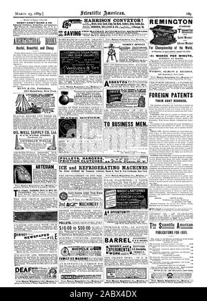 HARRISON BAND! HENRY CAREY BAIRD & Co. Industrielle Verleger Buchhändler und Importeure nützlich, Schön und billig. Öl gut SUPPLY CO. LTD., Pittsburgh PA..0..0.14 FLTMEIE WMExixtm EW F L Binghamton Hydraulische FAMILIE EIS MACH 0 N S AMERICAN HORSE PROTECTOR CO.BARREL MASCHINEN. REMINGTON Schreibmaschine Goldmedaille Silbermedaille für Meisterschaft der Welt OHNE EINEN FEHLER. Ausländische Patente die Kosten reduziert. Publikationen für 1889. Blitz - SINKING MACHINE MAKER. Die amerikanische gut funktioniert INCINNATI SBESTOS Gut direkt an Familien 0 BUSINESS MÄNNER. 361 Broadway New York. VAN DUZEN DIE PATENT Stockfoto