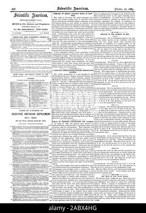 Veröffentlicht wöchentlich an Nr. 361 BROADWAY NEW YORK. 0. D. MUNN. A. E. STRAND. Bedingungen für den Scientific American. Der Scientific American Supplement Inhalt. Ausbau OP ANTENNE ELEKTROKABEL IN NEW YORK. Einen neuen Anzug unter elektrischen Dynamo BAU PATENTE. Verzögerung BEI DER GEWÄHRUNG VON ANWENDUNGEN FÜR PATENTE. POSITION DER PLANETEN IM MAI. Neptun 441. 4 1 484 ES "EA 131. ISIIE 32 i 1845. SCIENTIFIC AMERICAN SUPPLEMENT, 1889-04-27 Stockfoto