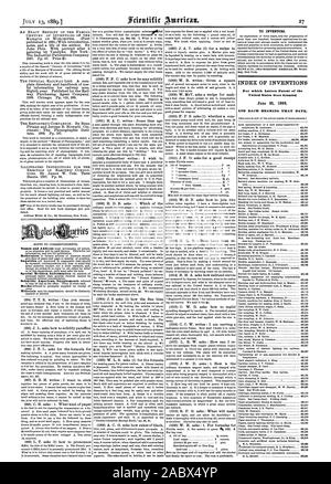 Für Erfinder. INDEX DER ERFINDUNGEN, für die Buchstaben Patent in den Vereinigten Staaten gewährt wurden und jedes Lager, dass Datum., Scientific American, 1889-07-13 Stockfoto