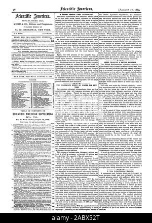 Veröffentlicht wöchentlich an Nr. 361 BROADWAY NEW YORK. O.D. MUNN. A. E. STRAND. Bedingungen für den Scientific American. 0 Der Scientific American Supplement Inhalt. SCIENTIFIC AMERICAN SUPPLEMENT für die Woche Ende August 17, 1889. Eine aktuelle Suche Licht experimentieren. Die unzureichende VERSORGUNG MIT WASSER FÜR NEW YORK. Geschwindigkeit VERSUCHE VON EINEM BRITISCHEN GESCHWADER. bis Set., 1889-08-17 Stockfoto