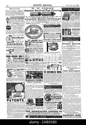 COMPTOMETER ALLE PROBLEME ELEVATORS Otis Brothers & Co 35 Park Row New York. I-1 W J01-TS'Asbest Schnitt Rohr in einem Nichtleitenden Abdeckung für Dampf und Heißwasser Rohrleitungen usw. leicht ANGEBRACHT ODER ENTFERNT VON EINEM. X. Wa-co: R. 22. gs nezigtxvizfetatu. rixks Farben Asbest Dacheindeckung etc. ' 0 N CE SICHERHEIT WASSER Säulen im Inneren Seite jedem Einfügen 75 Cent pro Zeile. Eine neue Erfindung! N Griff Stahl Angriff Block New York Schablone funktioniert Mfrs. Victor Fahrräder BOSTON MASS. EIKONOGEN. JENKINS' AUTOMATISCHE KLIMAANLAGE VENTIL HOCHWERTIGE NUR COLUMBIA Fahrräder Dreiräder Tandems Sicherheiten. CLARK'S 'TA LKW Stockfoto