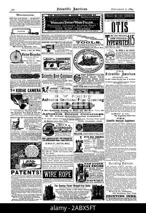 OTIS Otis Brothers Co 38 Park Row New York LITRITEL Macht 100 momentane Arbeitsteilung die Eastman trockenen Platte & Film Co. Rochester N.Y.5 Oxford St. London. 60 Screw-Cutting Fuß Drehmaschine AGENT 134 Ost 2d Street Cincinnati. Ohio. Patente! Erne Buildingnear 7th Street Washington D.0. Victor Fahrräder BOSTON MASS. 3 ibvertigsenteufs. Williarssi Familia; Ccs. WHEELERSTATENTWOODIILLE LITHOGEN PRIMER HOLZLASUREN .14 Ein EINE NEUE ÄRA Wenn Sie ein Tischler. ER PATTERNMAK MILLWRIGHT Tischler und wollen Erstklassige CHAS. A. STRELINDER & Co. in Detroit Michigan 95 MILCH ST. BOSTON, Mass. Asbest Schnitt Stockfoto