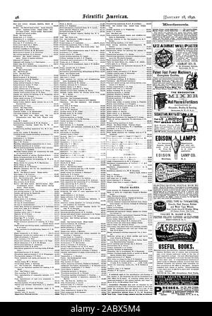 Platte lifter Weiß & Dudley 4514 Designs. Marken. New York. Andere ausländische Patente kann auch bezogen werden. EDISON LAMPE C Harrison N. J. VIEV 4 SwF-New York Schablone funktioniert Mfrs Vorsehung. R.1. l N. 'C' WI CWA 56. WIC VMkt. Nützliche Bücher. MUNN & CO 361 Broadway New York. Werkzeug AGENTEN WOLLTEN DIE FEINSTEN VON MECHANISCHEN WERKZEUGEN EINE SPEZIALITÄT für fast jeden Zweck, Druck 50 T 0 500 TONNEN Boomer & Co. Syrakus BOSCHERT DRÜCKEN SIE N.Y. Patent Fuß macht Maschinen komplette Outfits. Seneca Falls Mfg. Co. Die BROUGHTON MIX1R Wandputz & Düngemittel Syracuse N.Y., US A. SEBASTIANMAY&DREHMASCHINEN CO Fit" Stockfoto