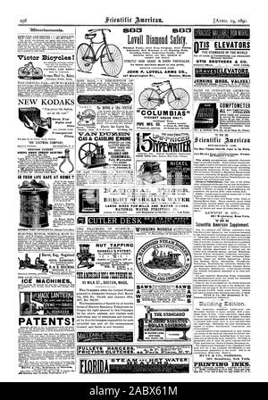 Für kreisförmige. Filz hrsg. TARRANT MFG Co. 52-56 Illinois St. Chlcaro. ccientific merlon" gegründet 1546. Die populärsten wissenschaftlichen Papier in der Welt. T-Th7 CO 361 Broadway New York. 'X' XM Scientific American Supplement. 361 Broadway New York. Druckfarben. GRAVES 6 E35 6130 Lovell Diamond Sicherheit. Diamond Drop Frame Stahl Schmiedestücke Stahlrohr einschließlich der Pedale. Federung Sattel. Feinstes Material Geld kaufen kann in Emaille und Nickel beendet. Streng HIGH GRADE IN JEDER BESONDEREN. Keine bessere Maschine um jeden Preis. JOHN S. LOVELL WAFFEN CO 147 Washington St. Boston Mass Sieger sind beste Mutter Stockfoto