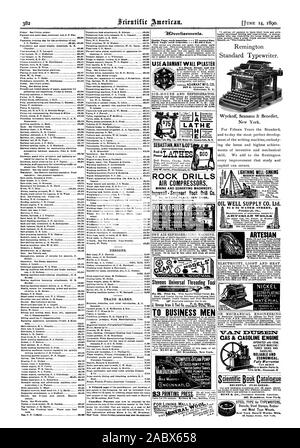 Graviert luinber Pirogravure Company New York. Andere ausländische Patente kann auch bezogen werden. Inside Seite jedem Einfügen 75 Cent pro Zeile. Die Händler. Ingersoll - Sergeant Rock Drill Co Nr. 10 PARK PLACE NEW YORK. zat 0 BUSINESS MEN 361 Broadway New York. Für die Auskleidung WALLVA (Nik: Roc SOUND Wyckoff Seamans & Benedikt New York. Öl gut SUPPLY CO. LTD., 91 & 92 WATER STREET Pittsburgh PA.4 ih-MILT] oggi. inZeif liT 714.X.139 ARTESISCHEN NICKEL UND MATERIAL VAN' EPT-TE1 V vor kurzem veröffentlicht. 361 Broadway New York. Es ist hart, dicht und Ad309E.Clenesee Syrakus. N.Y. GESTEINSBOHRHÄMMER KOMPRESSOREN BERGBAU- UND Stockfoto