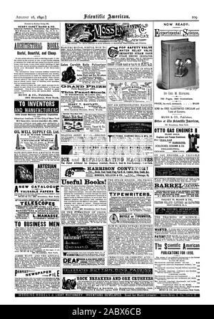 NEW YORK. Papier von E.Delsmare-Deboutteville. Berühren Sie die HENRY CAREY BAIRD & Co. Industrielle Verleger Buchhändler traurig Importeure. 810 Walnut Street Philadelphia, Pa US A Adresse. ARCHITECTIELL BÜCHER. Nützlich, Schön und billig. Ein SYSTEM FÜR BURNINC ERDÖL. Eis und KÄLTEMASCHINEN der Pictet künstliches Eis Unternehmen (begrenzte) Zimmer 6 für Kohle und Eisen Exchange New York. HARRISON BAND! ROCK BREAKERS UND ERZ BRECHER FARREL' Gießerei dz MASCHINE CO Hersteller ANSONIA CONN. COPELAND dz Speck Agenten in New York und Philadelphia., Scientific American, 1890-08-16 Stockfoto