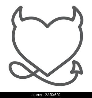 Teufel Herz Valentinstag Symbol Leitung, Liebe und Urlaub, Teufel Herz Zeichen, Vektorgrafiken, ein lineares Muster auf weißem Hintergrund, eps 10. Stock Vektor
