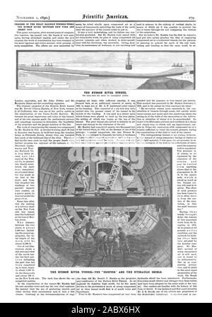 Fortschritte DER GROSSEN Bahn Tunnel unter dem Hudson River zwischen New York und New Jersey. Die Hudson River Tunnel. Die Hudson River Tunnel - die "Erbauer" UND DIE HYDRAULISCHEN SCHILD., Scientific American, 1890-11-01 Stockfoto